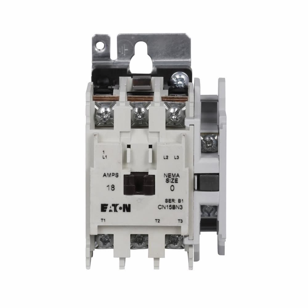 Eaton CN15BN3AB CN15BN3AB Eaton - Eaton Freedom NEMA motor control contactor, NEMA Freedom Series Non-Reversing contactor, 1 hp at 115V, 2 hp at 230V, 3 hp at 208,240V, 5 hp at 480,600V maximum horsepower, 120V/60 Hz or 110V/50 Hz coil voltage, 18A, Three-pole, Size 0 Eaton CN15BN3AB CN15BN3AB Eaton - Eaton Freedom NEMA motor control contactor, NEMA Freedom Series Non-Reversing contactor, 1 hp at 115V, 2 hp at 230V, 3 hp at 208,240V, 5 hp at 480,600V maximum horsepower, 120V/60 Hz or 110V/50 Hz coil voltage, 18A, Three-pole, Size 0