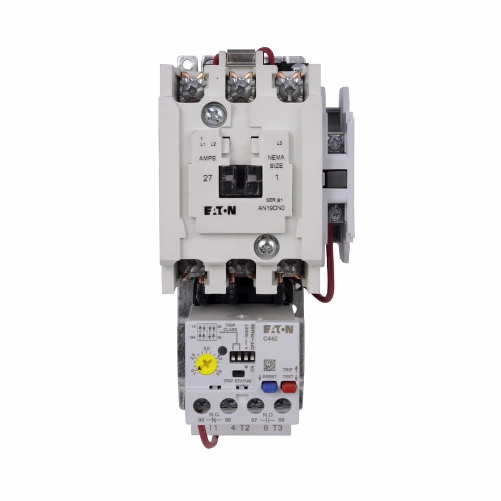 Eaton AN19DN0C5E045 AN19DN0C5E045 Eaton - Eaton Freedom NEMA motor control starter,NEMA Non-reversing Freedom Series starter,With C440 EOLR Std Feature set,SEL Reset,SEL Class (10A,10,20,30),480V/60 Hz or 440V/50 Hz coil voltage,Horizontal mount,27A,9-45A fla range,Size 1 Eaton AN19DN0C5E045 AN19DN0C5E045 Eaton - Eaton Freedom NEMA motor control starter,NEMA Non-reversing Freedom Series starter,With C440 EOLR Std Feature set,SEL Reset,SEL Class (10A,10,20,30),480V/60 Hz or 440V/50 Hz coil voltage,Horizontal mount,27A,9-45A fla range,Size 1