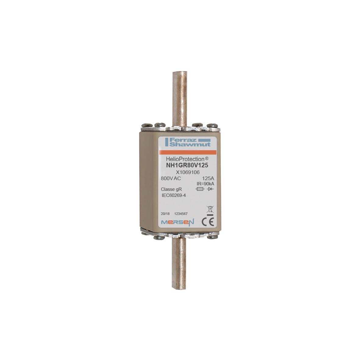 Mersen X1069106 X1069106 Mersen Photovoltaic fuse gR 800VAC IEC Size NH1 125A With Plain Blades For Clip Mersen X1069106 X1069106 Mersen Photovoltaic fuse gR 800VAC IEC Size NH1 125A With Plain Blades For Clip