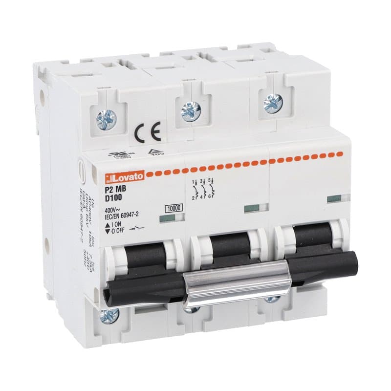 Lovato Electric P2MB3PD100 P2MB3PD100 Lovato - Miniature circuit breaker, 1P, 2P, 3P and 4P - 10kA, characteristic D, 100A Lovato Electric P2MB3PD100 P2MB3PD100 Lovato - Miniature circuit breaker, 1P, 2P, 3P and 4P - 10kA, characteristic D, 100A