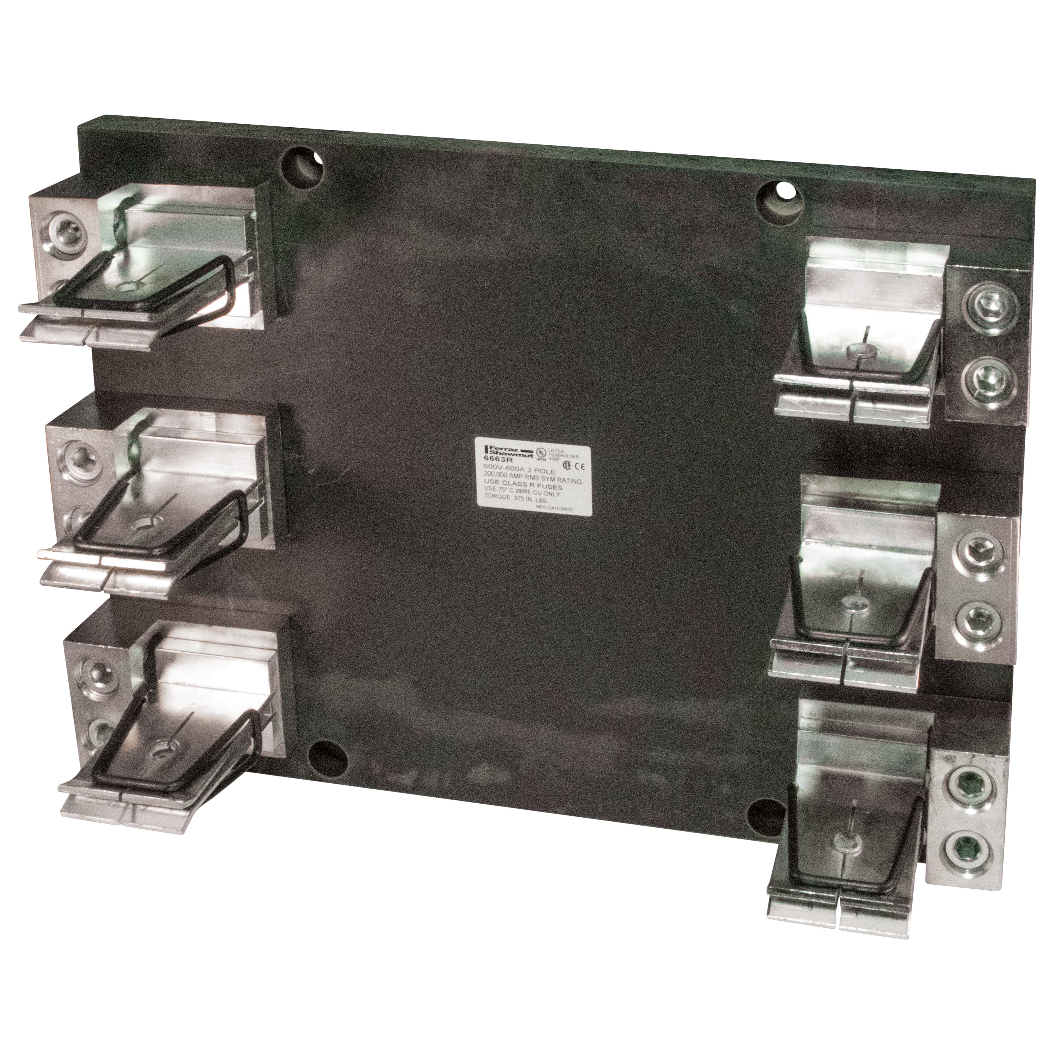 Mersen 6663R 6663R Mersen - Fuse Block 600VAC 600VDC Class R 600A 3-Pole Copper Box In-Line Clip Mersen 6663R 6663R Mersen - Fuse Block 600VAC 600VDC Class R 600A 3-Pole Copper Box In-Line Clip