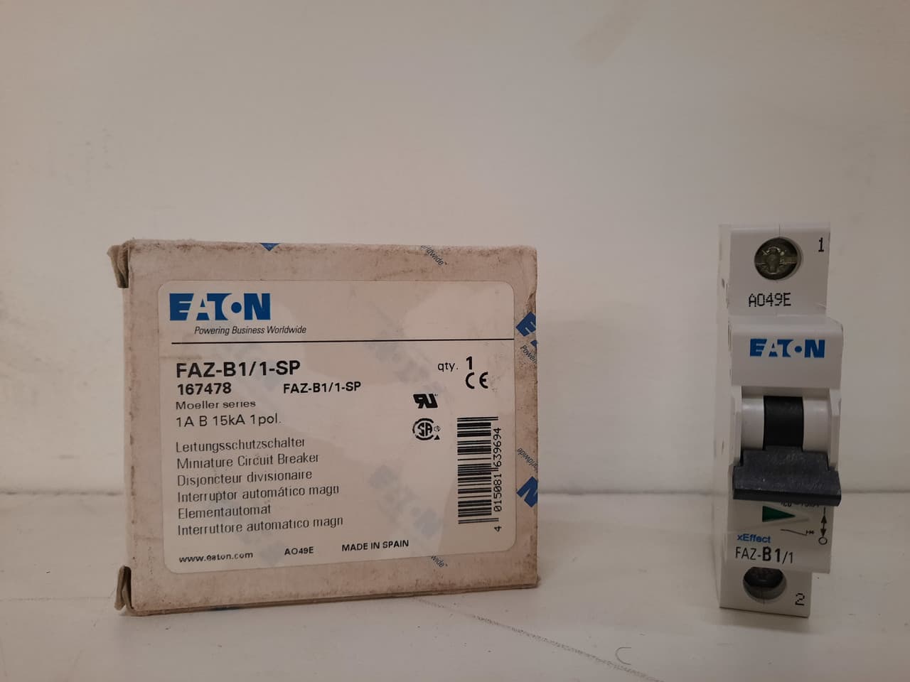 Eaton FAZ-B1/1-SP Eaton FAZ supplementary protector,UL 1077 Industrial miniature circuit breaker - supplementary protector,Single package,Low levels of inrush current are expected,1 A,15 kAIC,Single-pole,240/415 V,3-5X /n,Q38,50-60 Hz,6 terminals,B Curve Eaton FAZ-B1/1-SP Eaton FAZ supplementary protector,UL 1077 Industrial miniature circuit breaker - supplementary protector,Single package,Low levels of inrush current are expected,1 A,15 kAIC,Single-pole,240/415 V,3-5X /n,Q38,50-60 Hz,6 terminals,B Curve