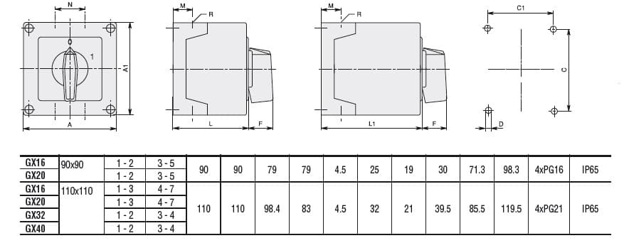 Lovato Electric GX3292P GX3292P Lovato - Enclosed rotary cam switch GX series, ON-OFF switch 4 poles 32A in plastic enclosure 110X110mm with black handle Lovato Electric GX3292P GX3292P Lovato - Enclosed rotary cam switch GX series, ON-OFF switch 4 poles 32A in plastic enclosure 110X110mm with black handle