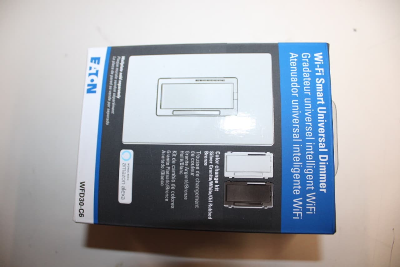 Eaton WFD30-C6-SP-L WFD30-C6-SP-L Eaton - Eaton Wi-Fi smart dimmer switch,Residential,Flush,120V,White,Oil Rubbed Bronze,Silver Granite,60Hz,1-pole,Multi,Single-gang,,450W Dimmable LED/CFL,600W Incandescent,Halogen,Magnetic Low Voltage,Electronic Low Voltage,Used with WACD, WiFi Eaton WFD30-C6-SP-L WFD30-C6-SP-L Eaton - Eaton Wi-Fi smart dimmer switch,Residential,Flush,120V,White,Oil Rubbed Bronze,Silver Granite,60Hz,1-pole,Multi,Single-gang,,450W Dimmable LED/CFL,600W Incandescent,Halogen,Magnetic Low Voltage,Electronic Low Voltage,Used with WACD, WiFi