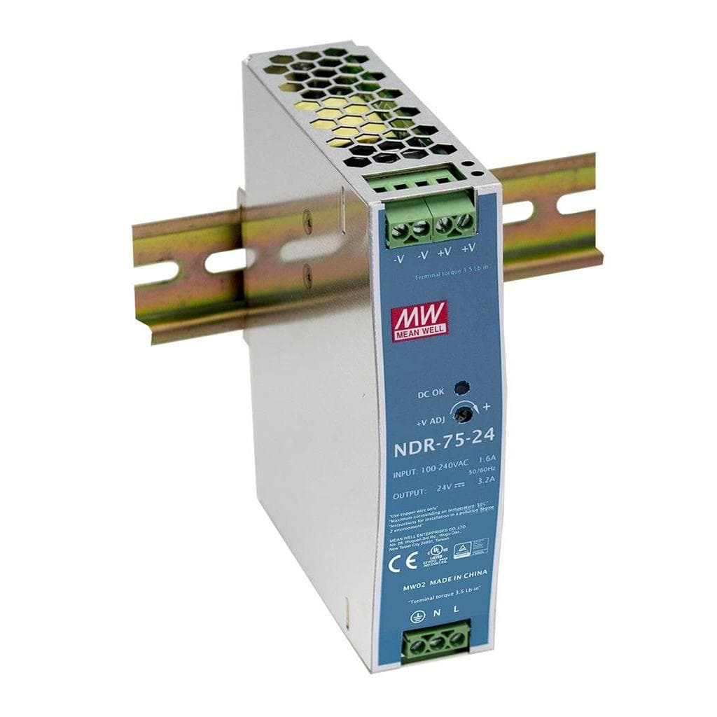 MEAN WELL NDR-75-48 AC-DC Single output Industrial DIN rail power supply; Output 48Vdc at 1.6A; metal case MEAN WELL NDR-75-48 AC-DC Single output Industrial DIN rail power supply; Output 48Vdc at 1.6A; metal case