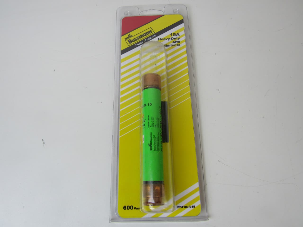 Cooper Bussmann FRS-R-15 FRS-R-15 Cooper Bussmann - Eaton Bussmann series FRS-R fuse, 15 A, Dual, Class RK5, Non-indicating, Ferrule end x ferrule end, 10 sec at 500%, 20 kAIC at 300 Vdc,200 kAIC at 600 V, Standard, 600 V, 300 Vdc Cooper Bussmann FRS-R-15 FRS-R-15 Cooper Bussmann - Eaton Bussmann series FRS-R fuse, 15 A, Dual, Class RK5, Non-indicating, Ferrule end x ferrule end, 10 sec at 500%, 20 kAIC at 300 Vdc,200 kAIC at 600 V, Standard, 600 V, 300 Vdc