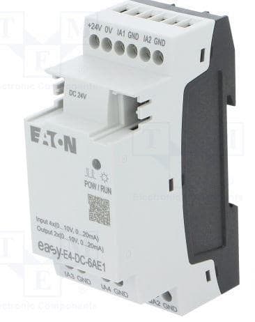 Eaton EASY-E4-DC-6AE1 The easyE4 is the world’s premier nano PLC. Containing 12 I/O with the capability to be expanded to a network of up to 188 I/O points, the easyE4 provides the ideal solution for lighting, energy management, industrial control, irrigation, pump control, H Eaton EASY-E4-DC-6AE1 The easyE4 is the world’s premier nano PLC. Containing 12 I/O with the capability to be expanded to a network of up to 188 I/O points, the easyE4 provides the ideal solution for lighting, energy management, industrial control, irrigation, pump control, H