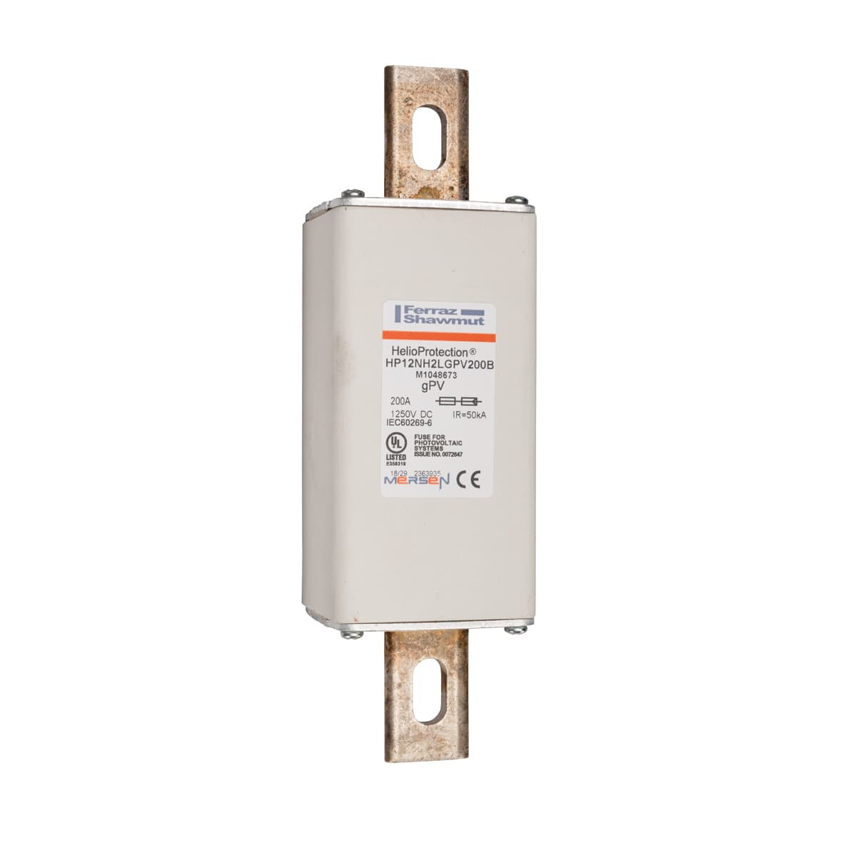 Mersen M1048673 M1048673 Mersen Photovoltaic fuse gPV 1250VDC IEC 1250VDC UL Size 2XL 200A With DIN Type Blades For Direct Mount Mersen M1048673 M1048673 Mersen Photovoltaic fuse gPV 1250VDC IEC 1250VDC UL Size 2XL 200A With DIN Type Blades For Direct Mount
