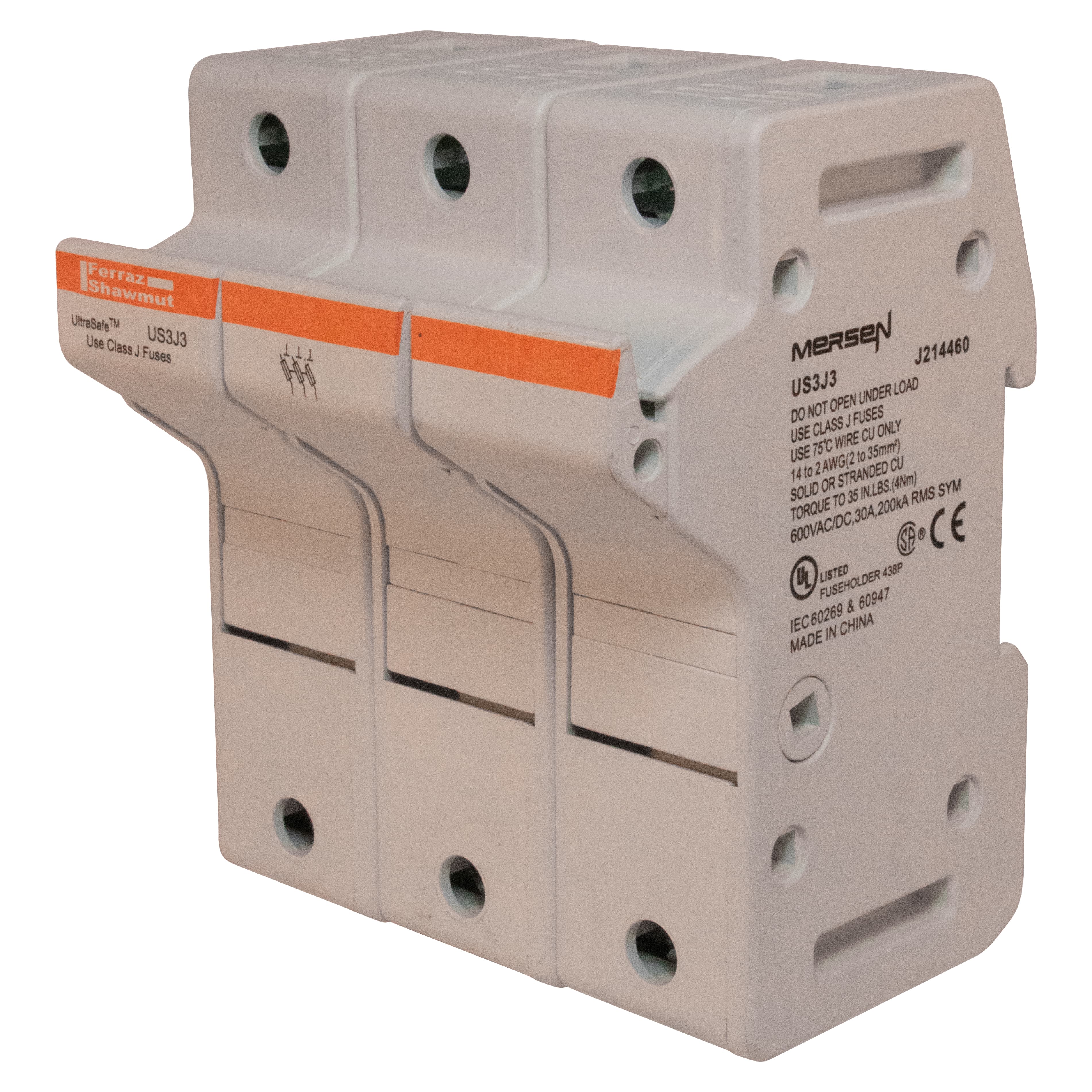 Mersen US3J3 US3J3 Mersen - Fuse Holder UltraSafe™ 600VAC 600VDC Class J 30A 3-Pole Pressure Plate IP65 Mersen US3J3 US3J3 Mersen - Fuse Holder UltraSafe™ 600VAC 600VDC Class J 30A 3-Pole Pressure Plate IP65