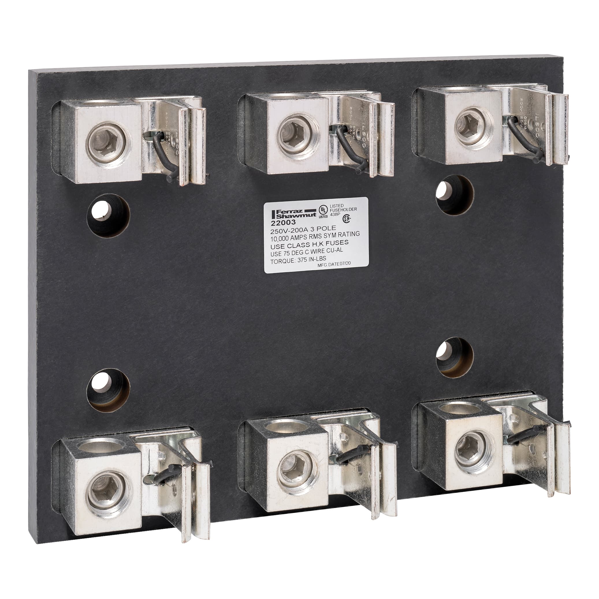 Mersen 22003 22003 Mersen - Fuse Block 250VAC 250VDC Class H/K 200A 3-Pole Box Side-Clip Mersen 22003 22003 Mersen - Fuse Block 250VAC 250VDC Class H/K 200A 3-Pole Box Side-Clip