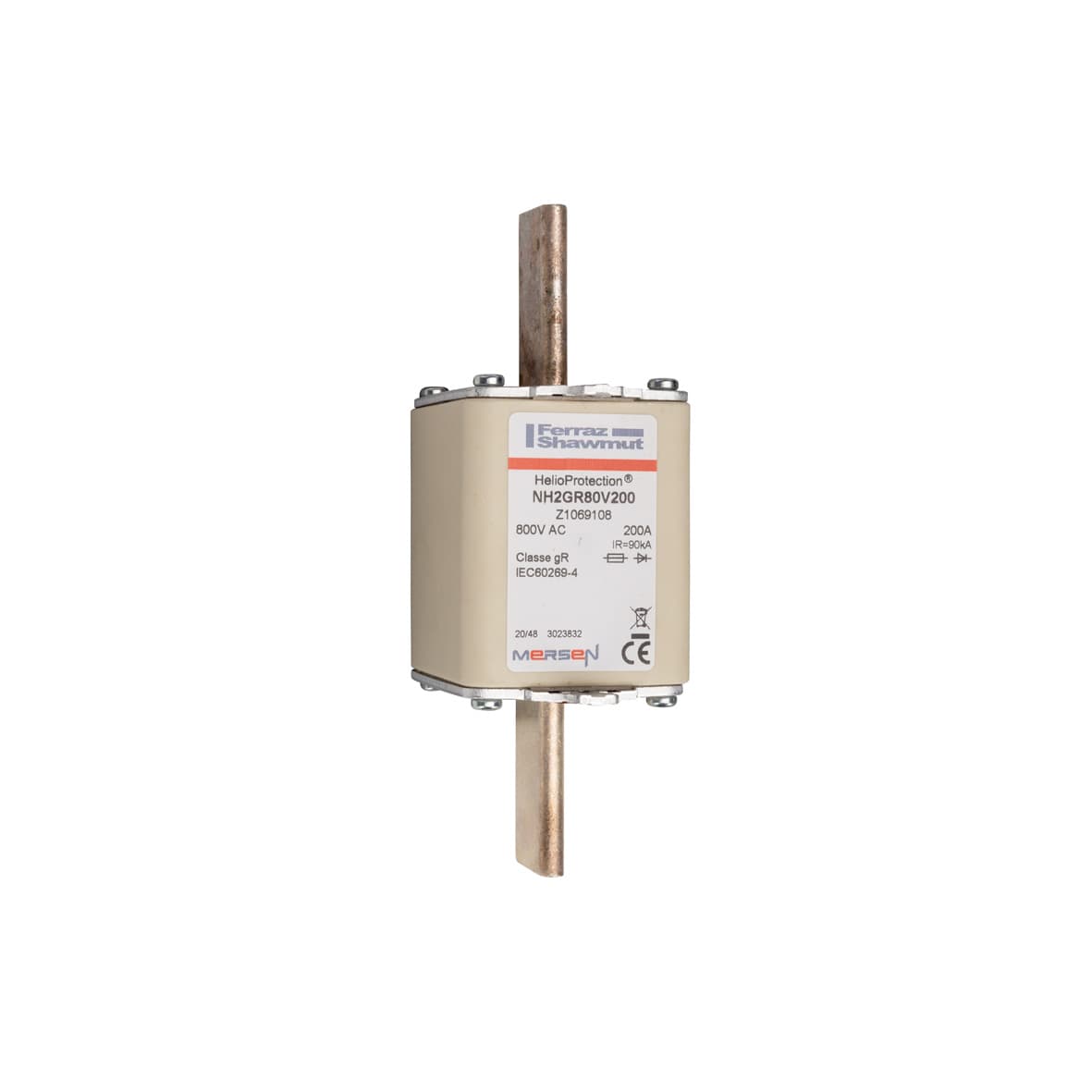 Mersen Z1069108 Z1069108 Mersen Photovoltaic fuse gR 800VAC IEC Size NH2 200A With Plain Blades For Clip Mersen Z1069108 Z1069108 Mersen Photovoltaic fuse gR 800VAC IEC Size NH2 200A With Plain Blades For Clip