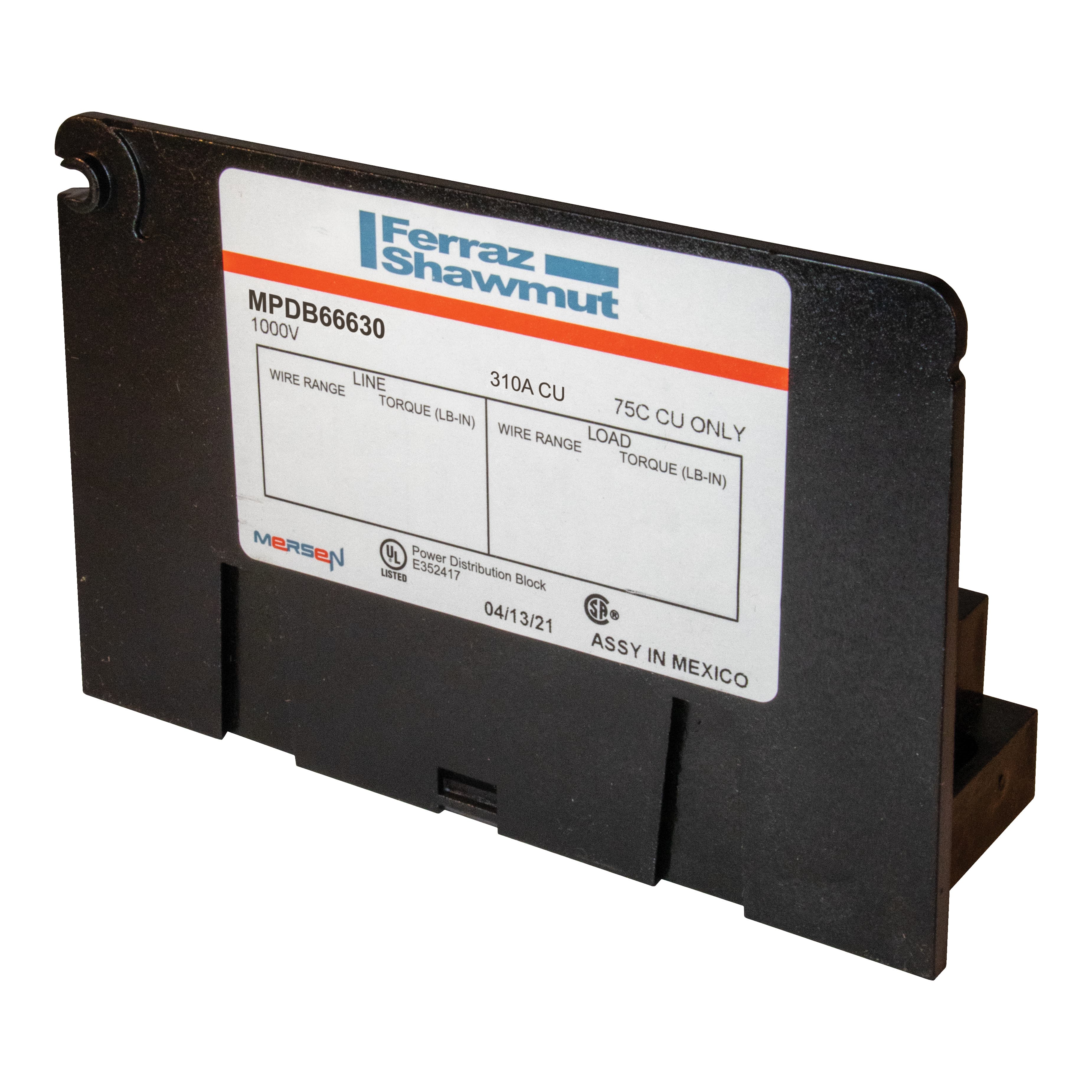 Mersen MPDB66630 MPDB66630 Mersen Open-Style PDB UL 1953 1000V Tin-plated Copper - 310A Adder 1 - 8 openings; 350-#6 --- #2-#14 Box to Box Mersen MPDB66630 MPDB66630 Mersen Open-Style PDB UL 1953 1000V Tin-plated Copper - 310A Adder 1 - 8 openings; 350-#6 --- #2-#14 Box to Box