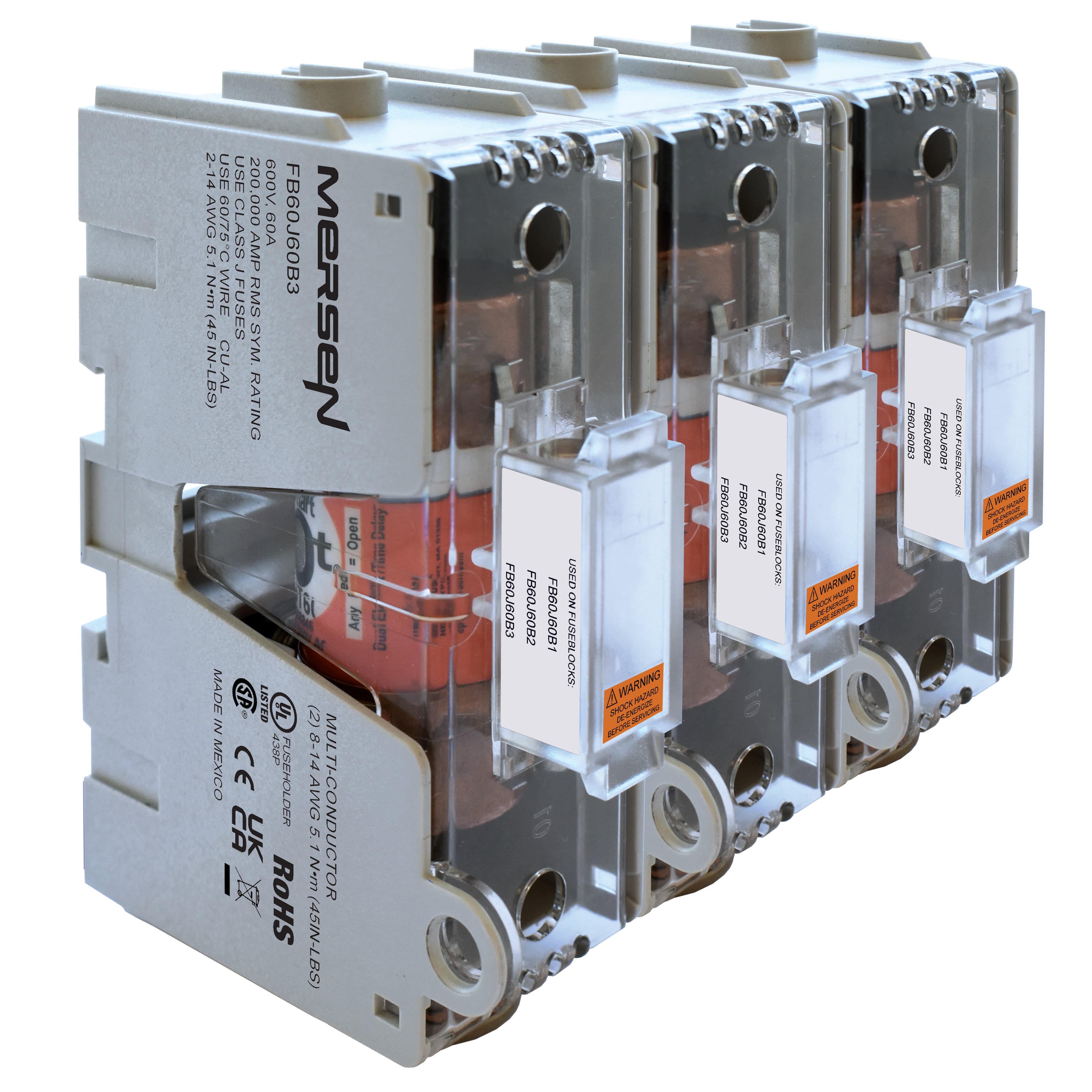 Mersen FB60J60B3 FB60J60B3 Mersen - Fuse Block 600VAC 600VDC Class J 60A 3-Pole Box Mersen FB60J60B3 FB60J60B3 Mersen - Fuse Block 600VAC 600VDC Class J 60A 3-Pole Box