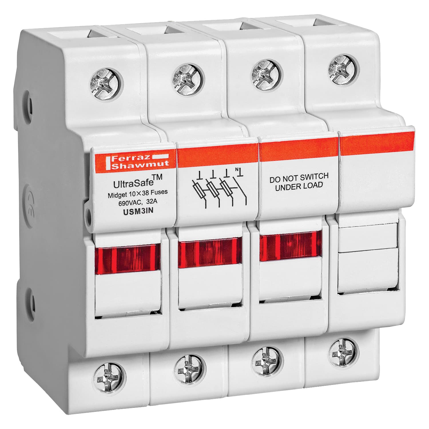 Mersen USM3IN USM3IN Mersen - Fuse Holder UltraSafe™ 600VAC 600VDC Midget 30A 3-Pole+N LED Pressure Plate IP65 Mersen USM3IN USM3IN Mersen - Fuse Holder UltraSafe™ 600VAC 600VDC Midget 30A 3-Pole+N LED Pressure Plate IP65