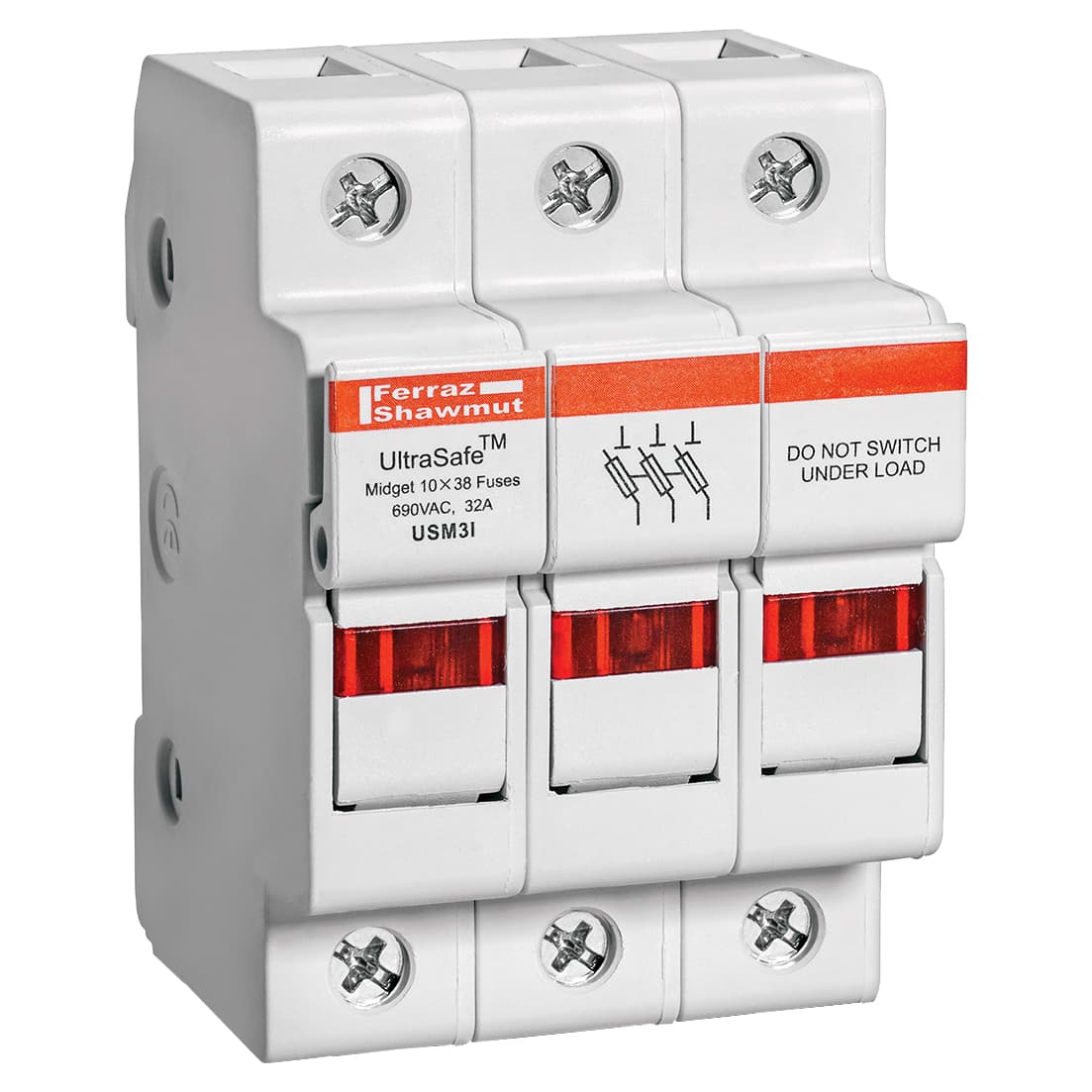 Mersen USM3I USM3I Mersen - Fuse Holder UltraSafe™ 600VAC 600VDC Midget 30A 3-Pole LED Pressure Plate IP65 Mersen USM3I USM3I Mersen - Fuse Holder UltraSafe™ 600VAC 600VDC Midget 30A 3-Pole LED Pressure Plate IP65