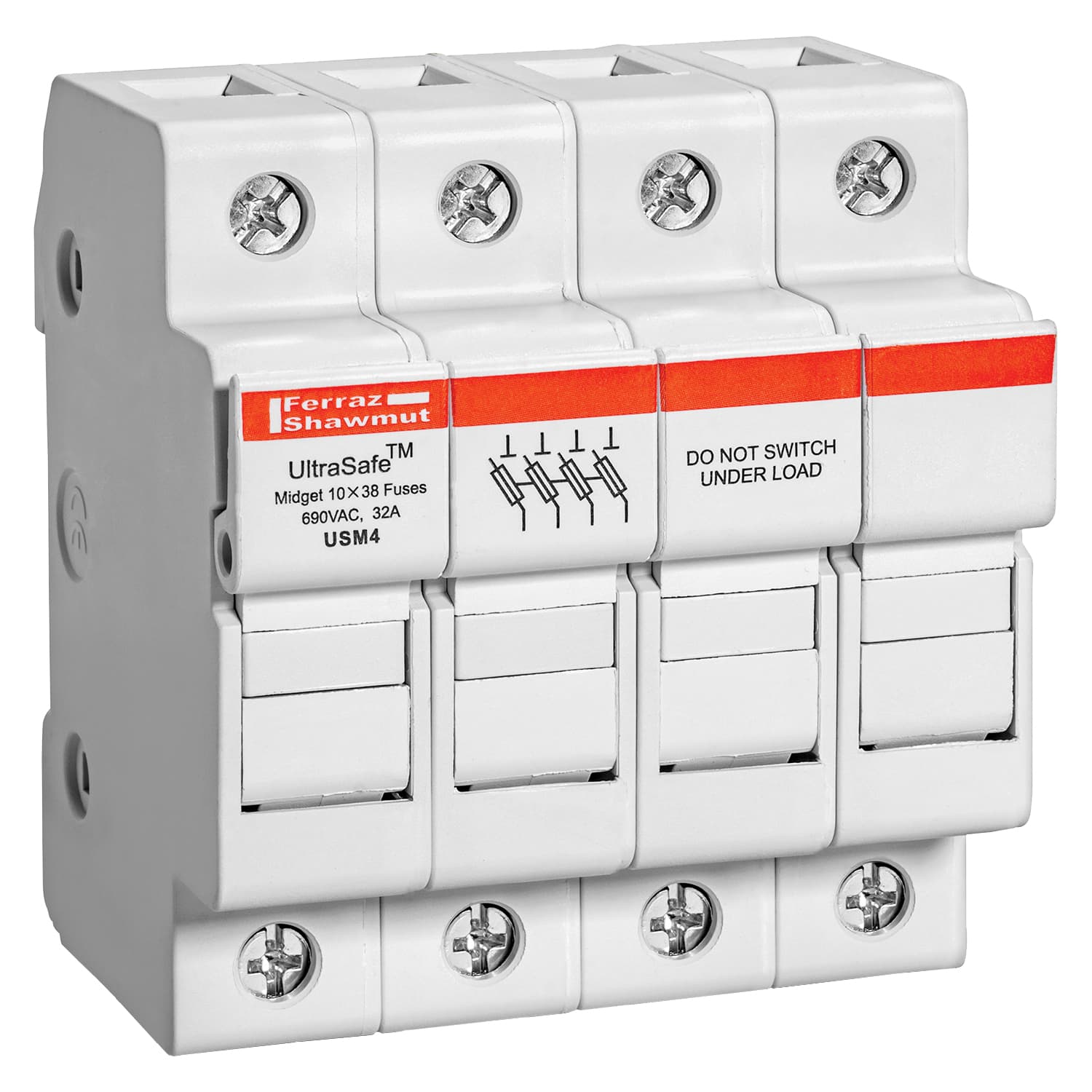 Mersen USM4 USM4 Mersen - Fuse Holder UltraSafe™ 800VAC 1000VDC Midget 30A 4-Pole Pressure Plate IP65 Mersen USM4 USM4 Mersen - Fuse Holder UltraSafe™ 800VAC 1000VDC Midget 30A 4-Pole Pressure Plate IP65