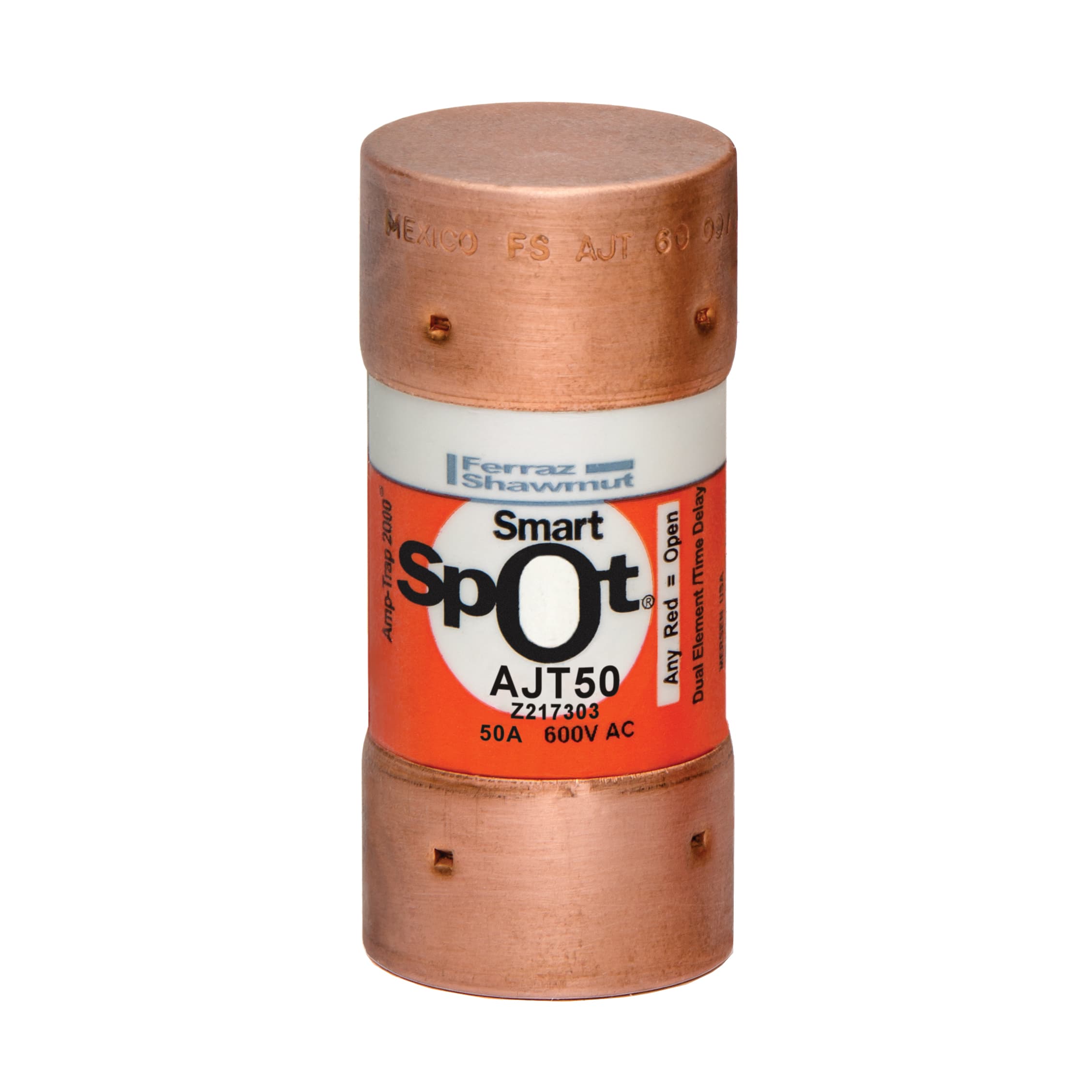 Mersen AJT50 AJT50 Mersen - Fuse AJT - Class J - Time-delay 600VAC 400VDC 50A Ferrule SmartSpot® Amp-Trap 2000® Mersen AJT50 AJT50 Mersen - Fuse AJT - Class J - Time-delay 600VAC 400VDC 50A Ferrule SmartSpot® Amp-Trap 2000®