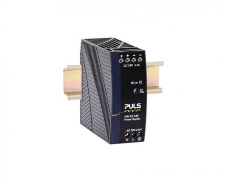 Puls PIM60.245 PULS PIM60.245 is a power supply unit that functions as an AC/DC PSU/converter with DIN rail mounting. It operates within an ambient air temperature range of -10 to +60°C with linear derating up to +70°C. The design includes a NEC Class 2 DC-OK relay contact output. It provides a rated current of 5A at 12Vdc from -10 to +60°C and 3.8A at 12Vdc at +70°C, utilizing screw-clamp connections. The supply voltage (AC) ranges from 90Vac to 264Vac for various nominal voltages and frequencies, with specific input overvoltage and turn-on/shutdown voltages detailed. Part of the PIM-series, it measures W36mm x H90mm x D91mm and has an IP20 degree of protection with a polycarbonate (PC) housing. Designed for single-phase networks, it offers a rated power of 60W at -10 to +60°C and 45.6W at +70°C, with an adjustable DC output voltage of 12Vdc to 15Vdc. Protection functions include output overvoltage and overload/short-circuit current protection, with specific resistance and current values provided. The unit is resistant to back-feeding loads up to 16V. Efficiency rates are noted for 230Vac and 120Vac inputs, alongside current consumption details for various input voltages and inrush current peaks. Time delay for start-up and rise, hold time, power dissipation/losses, and electrical durability at different conditions and temperatures are specified. Ripple and capacitance values are also provided, highlighting the unit's electrical characteristics. Puls PIM60.245 PULS PIM60.245 is a power supply unit that functions as an AC/DC PSU/converter with DIN rail mounting. It operates within an ambient air temperature range of -10 to +60°C with linear derating up to +70°C. The design includes a NEC Class 2 DC-OK relay contact output. It provides a rated current of 5A at 12Vdc from -10 to +60°C and 3.8A at 12Vdc at +70°C, utilizing screw-clamp connections. The supply voltage (AC) ranges from 90Vac to 264Vac for various nominal voltages and frequencies, with specific input overvoltage and turn-on/shutdown voltages detailed. Part of the PIM-series, it measures W36mm x H90mm x D91mm and has an IP20 degree of protection with a polycarbonate (PC) housing. Designed for single-phase networks, it offers a rated power of 60W at -10 to +60°C and 45.6W at +70°C, with an adjustable DC output voltage of 12Vdc to 15Vdc. Protection functions include output overvoltage and overload/short-circuit current protection, with specific resistance and current values provided. The unit is resistant to back-feeding loads up to 16V. Efficiency rates are noted for 230Vac and 120Vac inputs, alongside current consumption details for various input voltages and inrush current peaks. Time delay for start-up and rise, hold time, power dissipation/losses, and electrical durability at different conditions and temperatures are specified. Ripple and capacitance values are also provided, highlighting the unit's electrical characteristics.