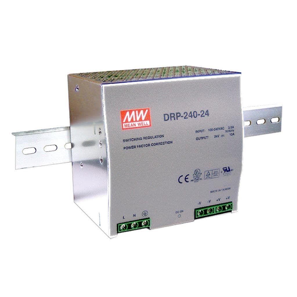 MEAN WELL DRP-240-24 AC-DC Industrial DIN rail power supply; Output 24Vdc at 10A; metal case; DRP-240-24 is succeeded by NDR-240-24. MEAN WELL DRP-240-24 AC-DC Industrial DIN rail power supply; Output 24Vdc at 10A; metal case; DRP-240-24 is succeeded by NDR-240-24.