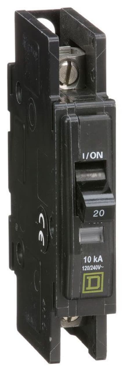 Schneider Electric QOU120 Square D by Schneider Electric QOU120 is a miniature circuit breaker (MCB) designed for unit mount installation. It features a rated current of 20A and accommodates slotted box lugs connections on both the load and line sides. This MCB is compatible with a cross-section of 14-2AWG for one aluminum or copper cable and is equipped with a single pole. It has a short circuit breaking rating of 10kA at 240Vac, 5kA at 277Vac, and 5kA at 48Vdc. The QOU120 operates with a rated voltage of 120V and 240V for AC circuits and 48Vdc for DC circuits. Its terminals are of the box lugs type. Schneider Electric QOU120 Square D by Schneider Electric QOU120 is a miniature circuit breaker (MCB) designed for unit mount installation. It features a rated current of 20A and accommodates slotted box lugs connections on both the load and line sides. This MCB is compatible with a cross-section of 14-2AWG for one aluminum or copper cable and is equipped with a single pole. It has a short circuit breaking rating of 10kA at 240Vac, 5kA at 277Vac, and 5kA at 48Vdc. The QOU120 operates with a rated voltage of 120V and 240V for AC circuits and 48Vdc for DC circuits. Its terminals are of the box lugs type.