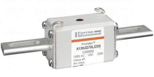 Mersen C300658 C300658 Mersen - Square Body High-Speed Fuse Protistor® Size 70 aR 1250VAC IEC 1300VAC UL 250A With Striker Slotted Blades long Mersen C300658 C300658 Mersen - Square Body High-Speed Fuse Protistor® Size 70 aR 1250VAC IEC 1300VAC UL 250A With Striker Slotted Blades long