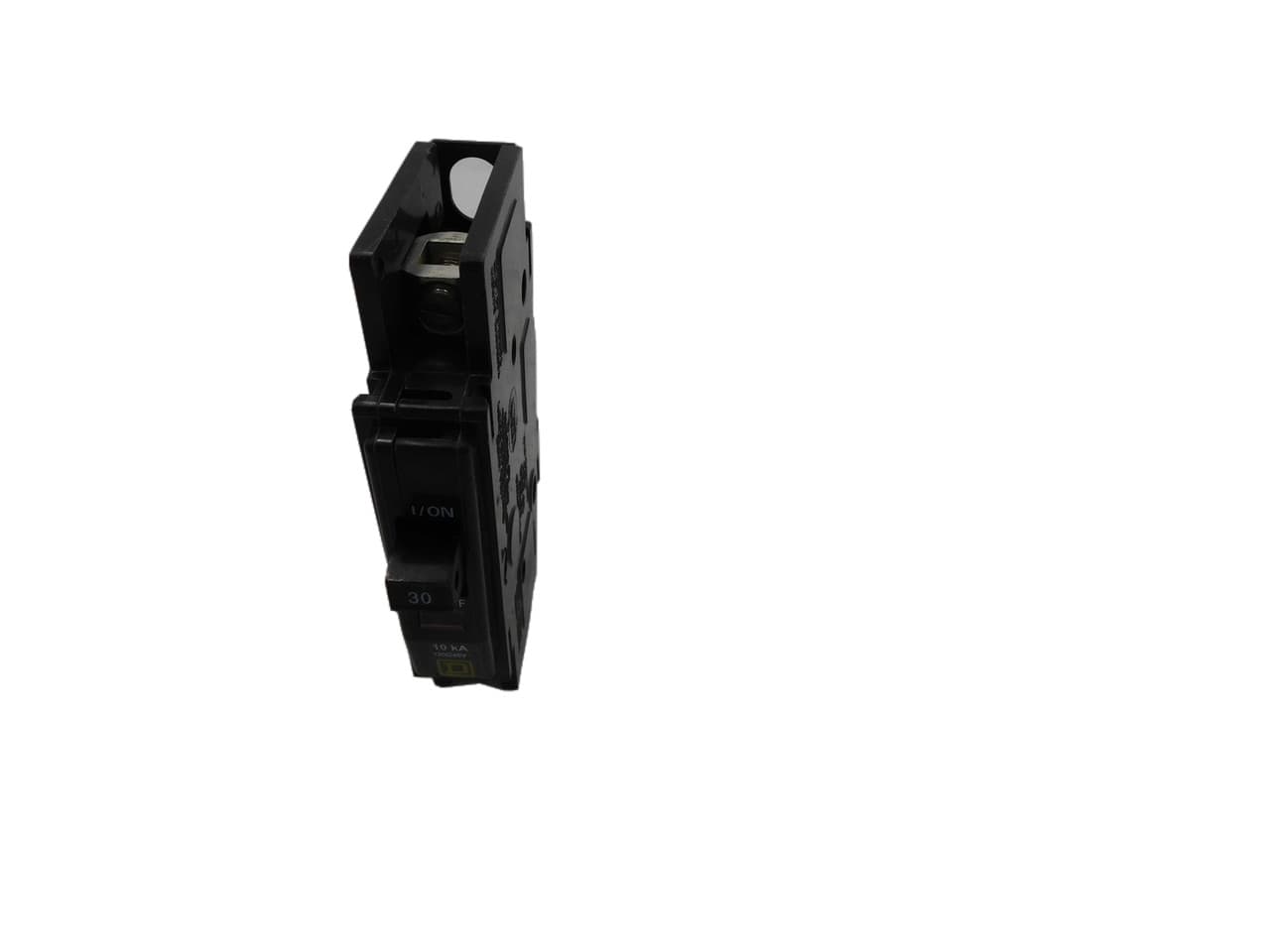 Schneider Electric QOU130 Square D by Schneider Electric QOU130 is a miniature circuit breaker (MCB) designed for unit mount installation. It features slotted box lugs connections for both load and line sides, accommodating a cross-section of 14-2AWG (1 cable Al/Cu). This MCB is rated for a current of 30A and supports rated voltages of 48Vdc and 120V/240V AC. It is a single-pole device with a short circuit breaking rating of 10kA at 240Vac and 5kA at both 277Vac and 48Vdc. The terminals are of the box lugs type. Schneider Electric QOU130 Square D by Schneider Electric QOU130 is a miniature circuit breaker (MCB) designed for unit mount installation. It features slotted box lugs connections for both load and line sides, accommodating a cross-section of 14-2AWG (1 cable Al/Cu). This MCB is rated for a current of 30A and supports rated voltages of 48Vdc and 120V/240V AC. It is a single-pole device with a short circuit breaking rating of 10kA at 240Vac and 5kA at both 277Vac and 48Vdc. The terminals are of the box lugs type.