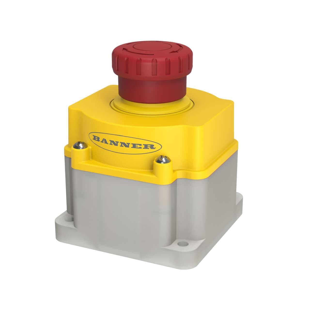 Banner SSA-EB1PLXR-12ED1Q8 Emergency Stop: Flush Mount 40 mm Push Button; Environ. Rating: IP65; Lighted; Color: Red Solid/Flashing; 2 N.C. Safety Contacts; 1 N.O. aux. Contacts; 8-pin M12 QD Banner SSA-EB1PLXR-12ED1Q8 Emergency Stop: Flush Mount 40 mm Push Button; Environ. Rating: IP65; Lighted; Color: Red Solid/Flashing; 2 N.C. Safety Contacts; 1 N.O. aux. Contacts; 8-pin M12 QD