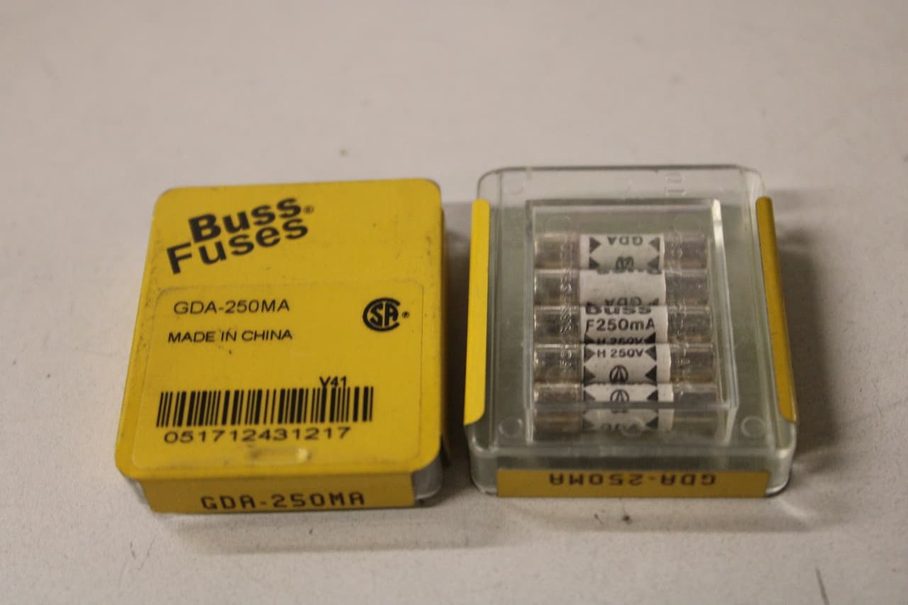 Eaton GDA-250MA 5.2 MM x 20 MM, 250 VAC, 250 mA, 1500 A, Ferrule Terminal, Fast Acting, Ceramic Tube, Electronic Fuse Eaton GDA-250MA 5.2 MM x 20 MM, 250 VAC, 250 mA, 1500 A, Ferrule Terminal, Fast Acting, Ceramic Tube, Electronic Fuse