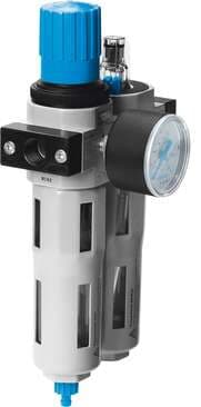 Festo 192410 service unit FRC-3/4-D-DI-MAXI Filter regulator/lubricator combination, 40 µm filter, with metal bowl guard. With manual condensate drain. With pressure gauge. With directly-controlled pressure regulator. Size: Maxi, Series: D, Actuator lock: Rotary knob Festo 192410 service unit FRC-3/4-D-DI-MAXI Filter regulator/lubricator combination, 40 µm filter, with metal bowl guard. With manual condensate drain. With pressure gauge. With directly-controlled pressure regulator. Size: Maxi, Series: D, Actuator lock: Rotary knob