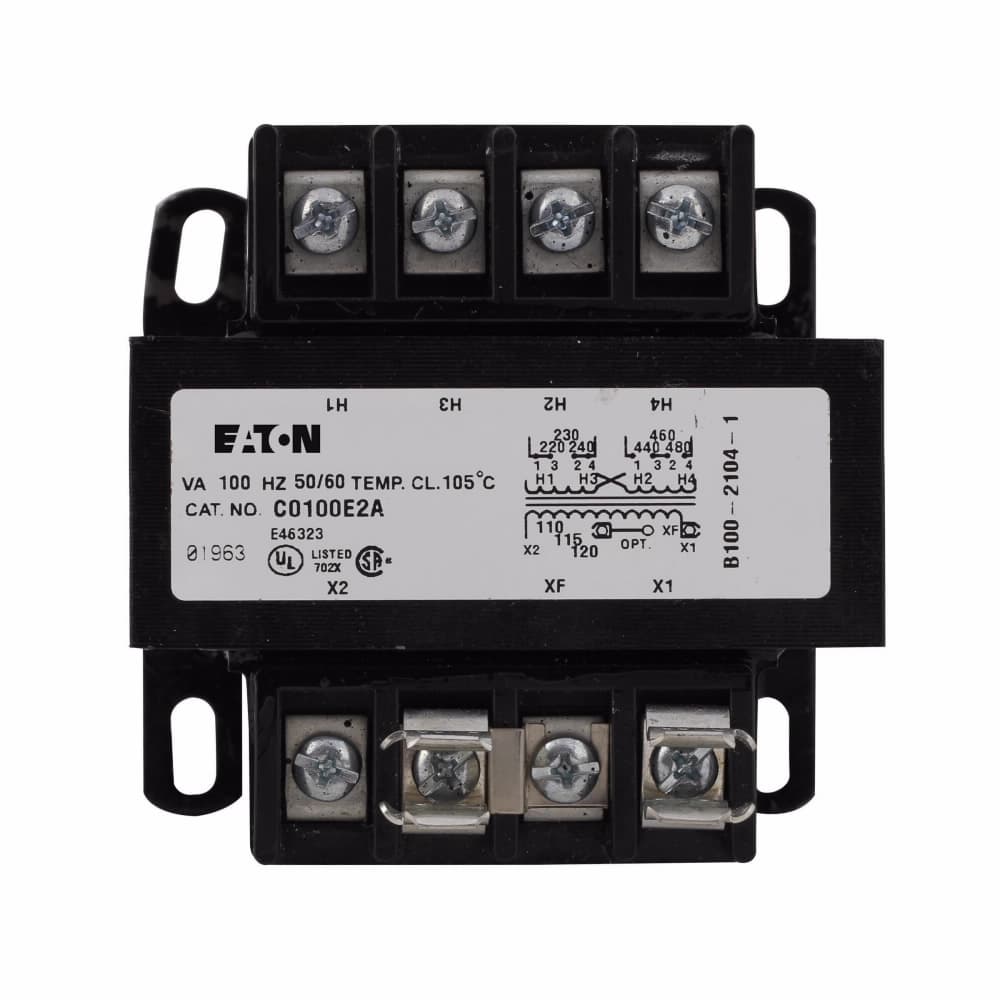 Eaton C0100E4J C0100E4J Eaton - Eaton, type MTE, industrial control transformer, pv: 380/440/550/600v, taps: none, sv: 115 x 230v, 55°c, 100 va , cu magnet wire Eaton C0100E4J C0100E4J Eaton - Eaton, type MTE, industrial control transformer, pv: 380/440/550/600v, taps: none, sv: 115 x 230v, 55°c, 100 va , cu magnet wire