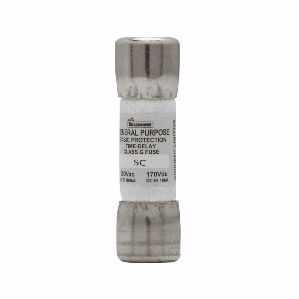 Cooper Bussmann SC-20 SC-20 Cooper Bussmann - Eaton Bussmann series SC fuse, Current-limiting time-delay fuse, Rejection style, 20 A, Class G, Non-indicating, Ferrule end x ferrule end, 12 sec at 200%, 10 kAIC at 170 Vdc,100 kAIC at 600 Vac, Standard, 600 V, 170 Vdc Cooper Bussmann SC-20 SC-20 Cooper Bussmann - Eaton Bussmann series SC fuse, Current-limiting time-delay fuse, Rejection style, 20 A, Class G, Non-indicating, Ferrule end x ferrule end, 12 sec at 200%, 10 kAIC at 170 Vdc,100 kAIC at 600 Vac, Standard, 600 V, 170 Vdc