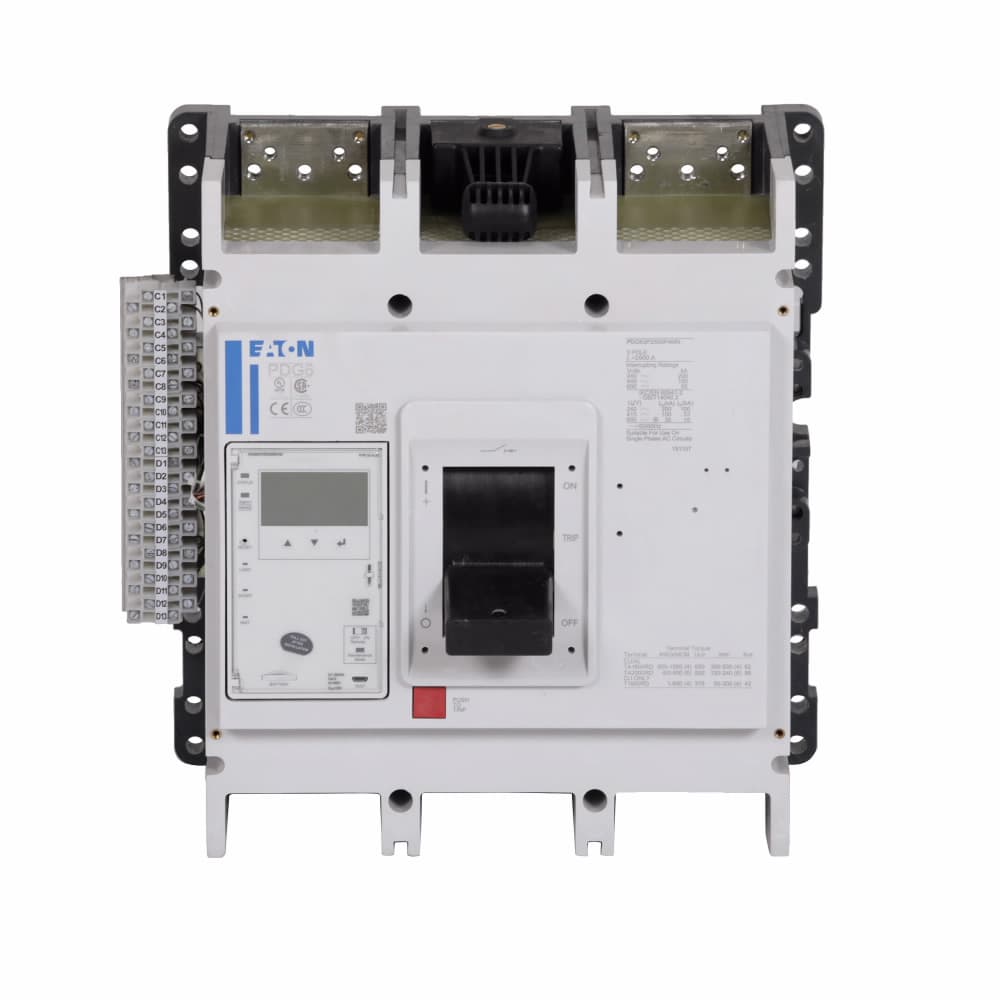 Eaton PDF63M1600P5MN PDF63M1600P5MN Eaton - Eaton Power Defense molded case circuit breaker, Globally Rated 100% UL, Frame 6, Three Pole, 1600A, 65kA/480V, PXR25 ARMS LSIG w/ Modbus RTU and Relays, No Terminals Eaton PDF63M1600P5MN PDF63M1600P5MN Eaton - Eaton Power Defense molded case circuit breaker, Globally Rated 100% UL, Frame 6, Three Pole, 1600A, 65kA/480V, PXR25 ARMS LSIG w/ Modbus RTU and Relays, No Terminals