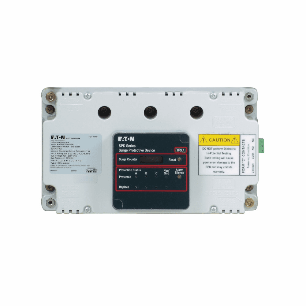 Eaton SPD100230L2J SPD100230L2J Eaton - Eaton Surge Protection Device, SPD Series, 100 kA per phase, 200V, 208V, 220V, 230,V 240V, 277V rating, 320 L-N, 640 L-G, 320 N-G MCOV, Internal integrated, Standard feature package, used with Motor control centers Eaton SPD100230L2J SPD100230L2J Eaton - Eaton Surge Protection Device, SPD Series, 100 kA per phase, 200V, 208V, 220V, 230,V 240V, 277V rating, 320 L-N, 640 L-G, 320 N-G MCOV, Internal integrated, Standard feature package, used with Motor control centers