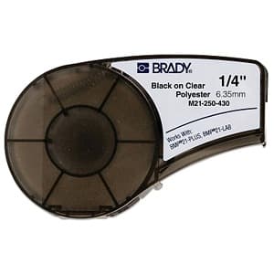 Brady Corp M21-250-430 Printer Label; BMP21 Plus Series B-430 Clear Polyester Component/Panel Label; Black on Clear Color; 21FT Nominal Length; Polyester Material; Abrasion /Chemical/Corrosion/Humidity/UV/Weather Resistance; Label Type; 0.25" Nominal Width; For Used With Brady Brady Corp M21-250-430 Printer Label; BMP21 Plus Series B-430 Clear Polyester Component/Panel Label; Black on Clear Color; 21FT Nominal Length; Polyester Material; Abrasion /Chemical/Corrosion/Humidity/UV/Weather Resistance; Label Type; 0.25" Nominal Width; For Used With Brady