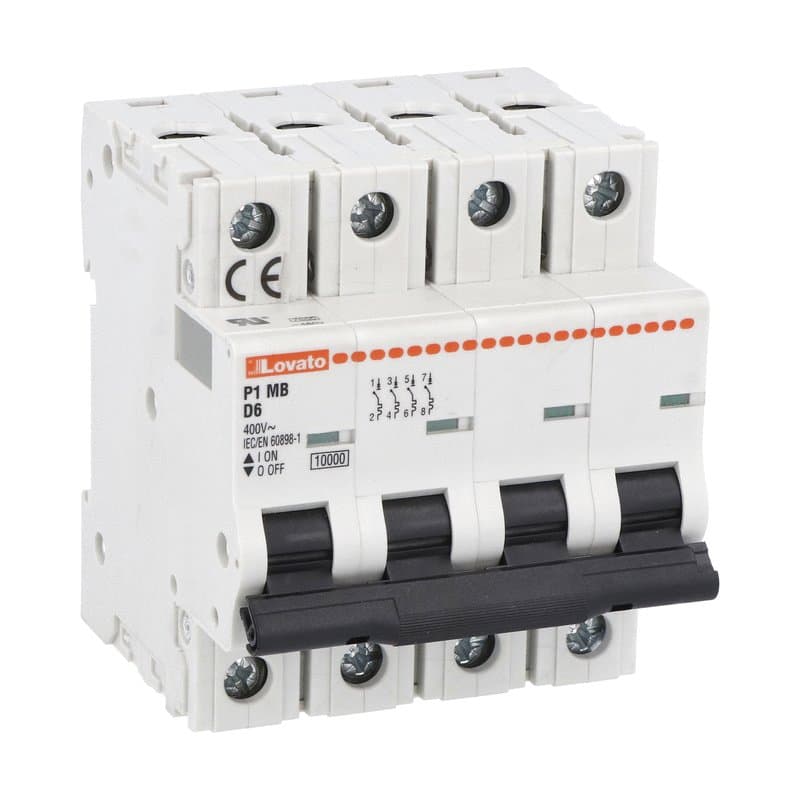 Lovato Electric P1MB4PD02 P1MB4PD02 Lovato - Miniature circuit breaker, 4P - 10kA. 4 modules, characteristic D, 2A Lovato Electric P1MB4PD02 P1MB4PD02 Lovato - Miniature circuit breaker, 4P - 10kA. 4 modules, characteristic D, 2A