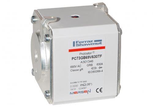 Mersen A301346 A301346 Mersen - Square Body High-Speed Fuse Protistor® Size 73 gR 690VAC IEC 630A With Striker Flush ends metric threads Mersen A301346 A301346 Mersen - Square Body High-Speed Fuse Protistor® Size 73 gR 690VAC IEC 630A With Striker Flush ends metric threads