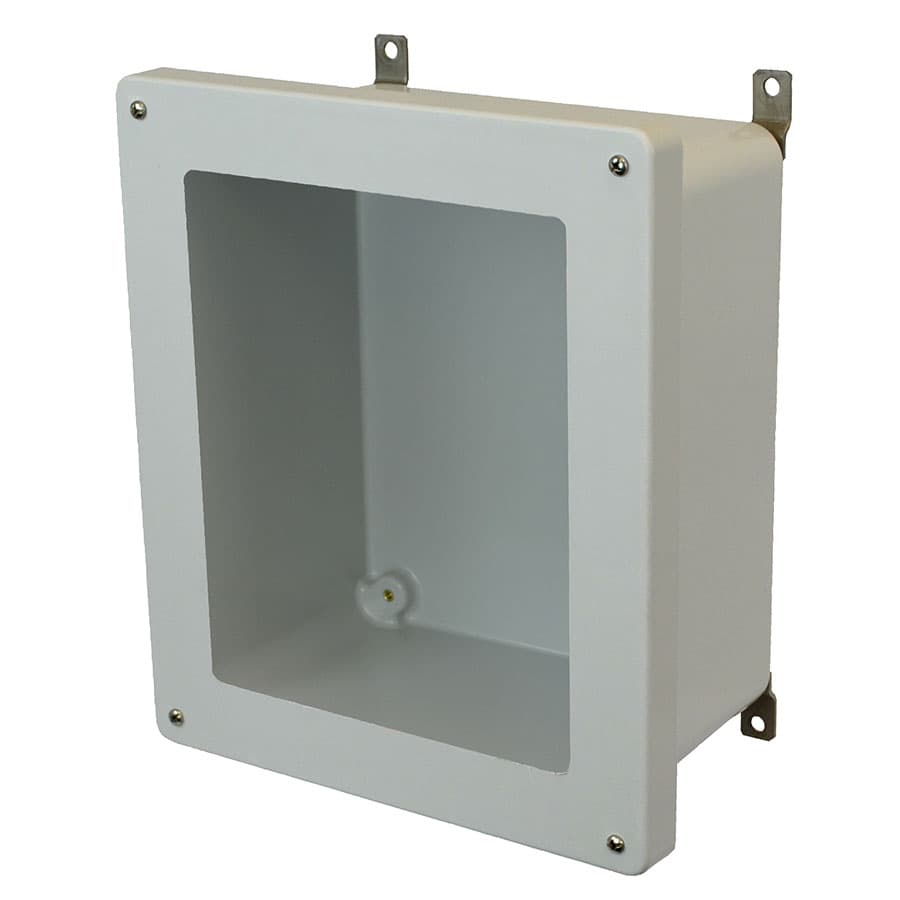 Allied Moulded Products AM1648W 16"x14"x8" AM Series fiberglass wall mount enclosure assembly with 4-screw lift-off window cover Allied Moulded Products AM1648W 16"x14"x8" AM Series fiberglass wall mount enclosure assembly with 4-screw lift-off window cover