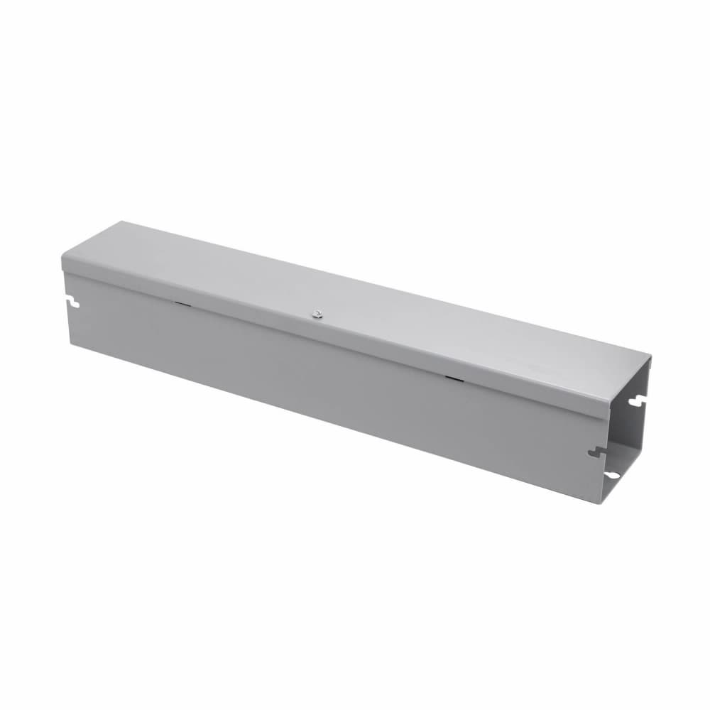Eaton 8824 HS Eaton B-Line series wireway, 8" height, 24" length, 8" width, HS wireway, Thru holes, 7 top knockouts, 7 bottom knockouts, Hinged cover, NEMA 1, Steel, Hinged, ANSI 61 gray, 14 gauge Eaton 8824 HS Eaton B-Line series wireway, 8" height, 24" length, 8" width, HS wireway, Thru holes, 7 top knockouts, 7 bottom knockouts, Hinged cover, NEMA 1, Steel, Hinged, ANSI 61 gray, 14 gauge