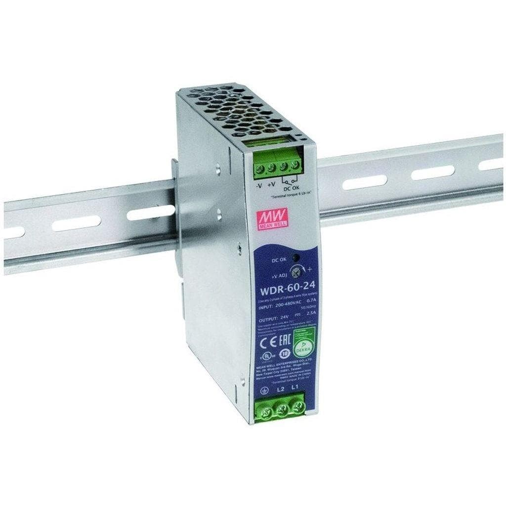MEAN WELL WDR-60-48 AC-DC Industrial DIN rail power supply; Output 48Vdc at 1.25A; metal case; Ultra wide input 180-550Vac for single and two phase mains network MEAN WELL WDR-60-48 AC-DC Industrial DIN rail power supply; Output 48Vdc at 1.25A; metal case; Ultra wide input 180-550Vac for single and two phase mains network