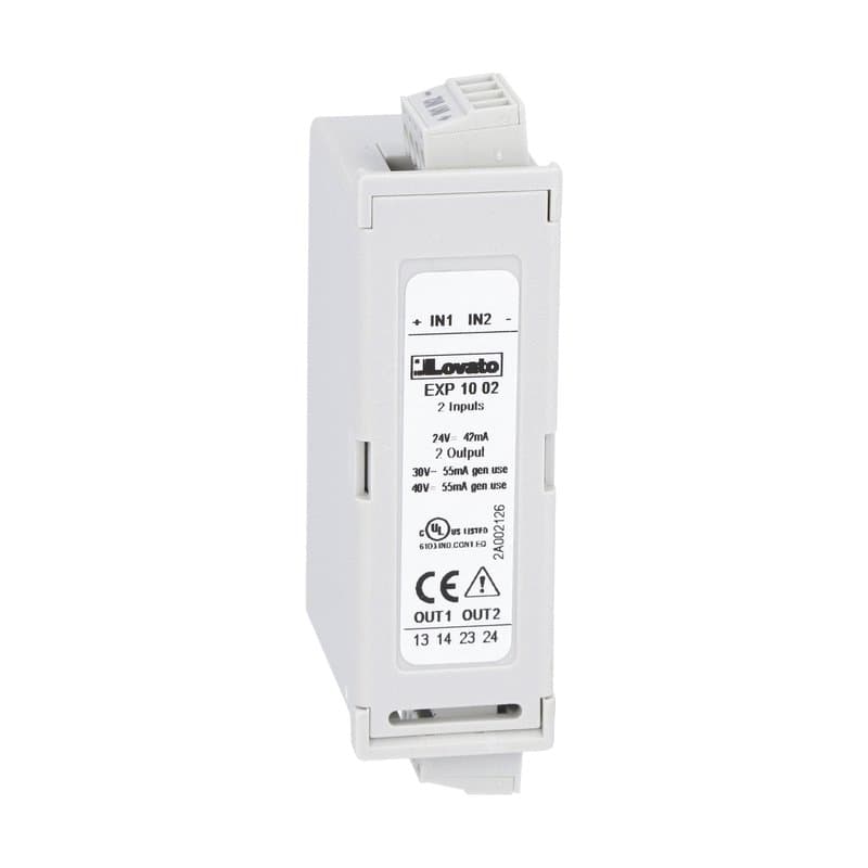 Lovato Electric EXP1002 EXP1002 Lovato - Expansion module EXP series for flush-mount products, 2 digital inputs and 2 static outputs, opto-isolated Lovato Electric EXP1002 EXP1002 Lovato - Expansion module EXP series for flush-mount products, 2 digital inputs and 2 static outputs, opto-isolated
