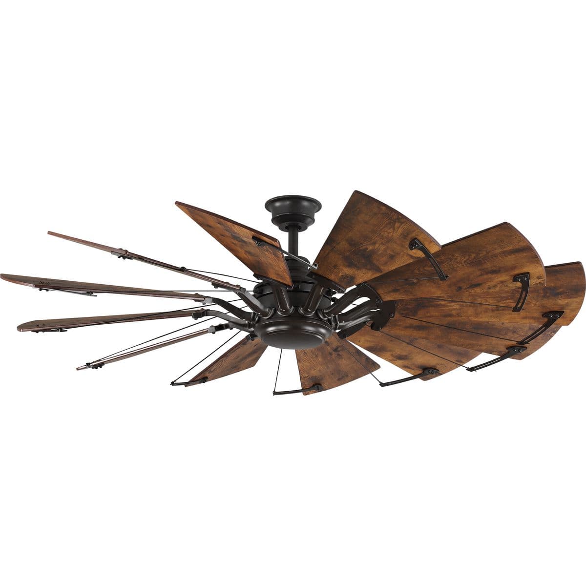 Hubbell P250000-129 Springer is a statement-making ceiling fan with a rustic flair and a rich Architectural Bronze finish and Distressed Walnut blades. The 12-blade, 60 in ceiling fan was inspired by the form and function of a windmill and is ideal for Farmhouse, Industrial Hubbell P250000-129 Springer is a statement-making ceiling fan with a rustic flair and a rich Architectural Bronze finish and Distressed Walnut blades. The 12-blade, 60 in ceiling fan was inspired by the form and function of a windmill and is ideal for Farmhouse, Industrial