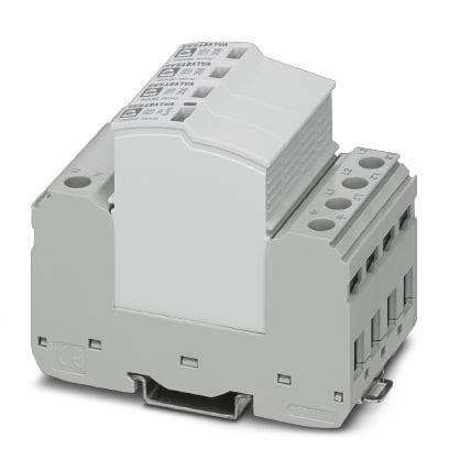 Phoenix Contact 2905340 Plug-in surge arrester, in accordance with Type 2/Class II, for 3-phase power supply networks with separate N and PE (5-conductor system: L1, L2, L3, N, PE), with remote indication contact. Phoenix Contact 2905340 Plug-in surge arrester, in accordance with Type 2/Class II, for 3-phase power supply networks with separate N and PE (5-conductor system: L1, L2, L3, N, PE), with remote indication contact.