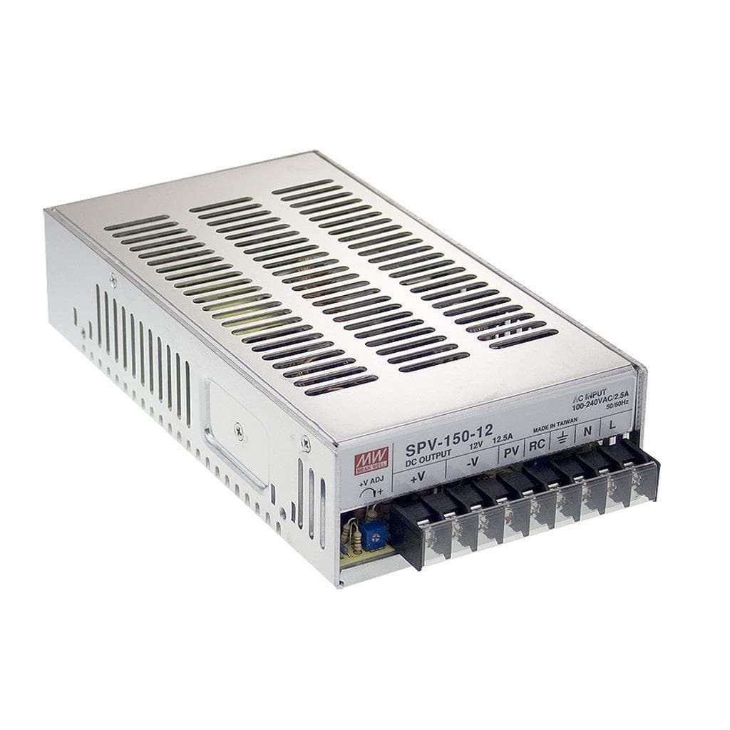 MEAN WELL SPV-150-24 AC-DC Enclosed power supply; Output 24Vdc at 6.25A; free air convection; Programmable output 20-110% MEAN WELL SPV-150-24 AC-DC Enclosed power supply; Output 24Vdc at 6.25A; free air convection; Programmable output 20-110%