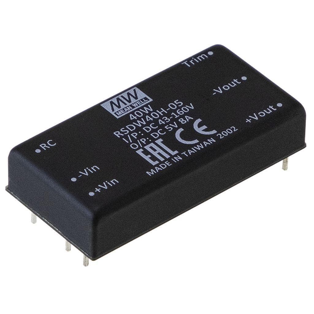 MEAN WELL RSDW40G-15 DC-DC Railway Single Output Converter; Input 18-75VDC; Output 15VDC at 2.666A; 1.6KVDC I/O isolation; DIP Through hole package; Remote ON/OFF MEAN WELL RSDW40G-15 DC-DC Railway Single Output Converter; Input 18-75VDC; Output 15VDC at 2.666A; 1.6KVDC I/O isolation; DIP Through hole package; Remote ON/OFF