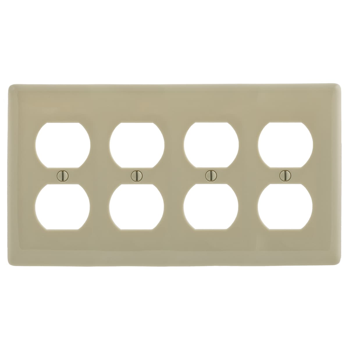 Hubbell NP84I Wallplates and Box Covers, Wallplate, Nylon, 4-Gang, 4) Duplex, Ivory  ; Reinforcement ribs for extra strength ; High-impact, self-extinguishing nylon material ; Captive screw feature holds mounting screw in place ; Standard Size is 1/8" larger to give yo Hubbell NP84I Wallplates and Box Covers, Wallplate, Nylon, 4-Gang, 4) Duplex, Ivory  ; Reinforcement ribs for extra strength ; High-impact, self-extinguishing nylon material ; Captive screw feature holds mounting screw in place ; Standard Size is 1/8" larger to give yo