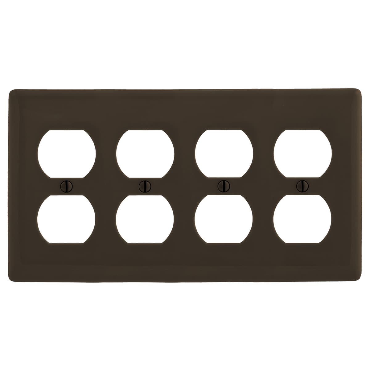 Hubbell NP84 Wallplates, Nylon, 4-Gang, 4) Duplex, Brown  ; Reinforcement ribs for extra strength ; Captive screw feature holds mounting screw in place ; High-impact, self-extinguishing nylon material ; Standard Size is 1/8" larger to give you extra coverage to hide r Hubbell NP84 Wallplates, Nylon, 4-Gang, 4) Duplex, Brown  ; Reinforcement ribs for extra strength ; Captive screw feature holds mounting screw in place ; High-impact, self-extinguishing nylon material ; Standard Size is 1/8" larger to give you extra coverage to hide r