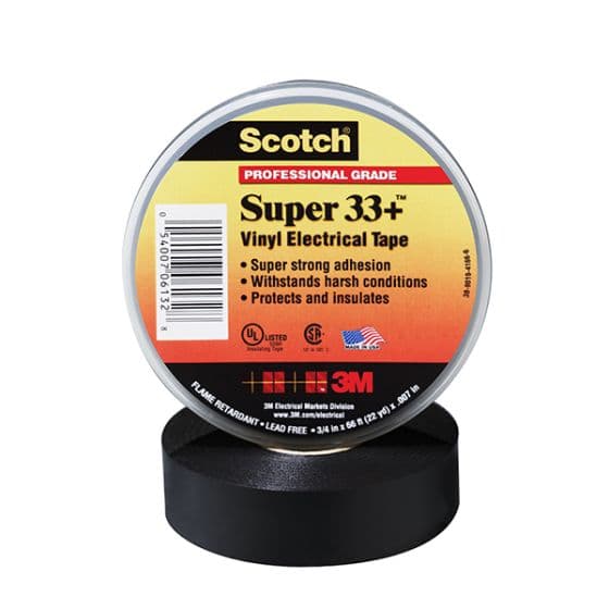 3M 33+SUPER-3/4X36YD Scotch® Super 33+ Professional Grade Vinyl Electrical Tape - Black - 3/4" x 36 yd roll 3M 33+SUPER-3/4X36YD Scotch® Super 33+ Professional Grade Vinyl Electrical Tape - Black - 3/4" x 36 yd roll