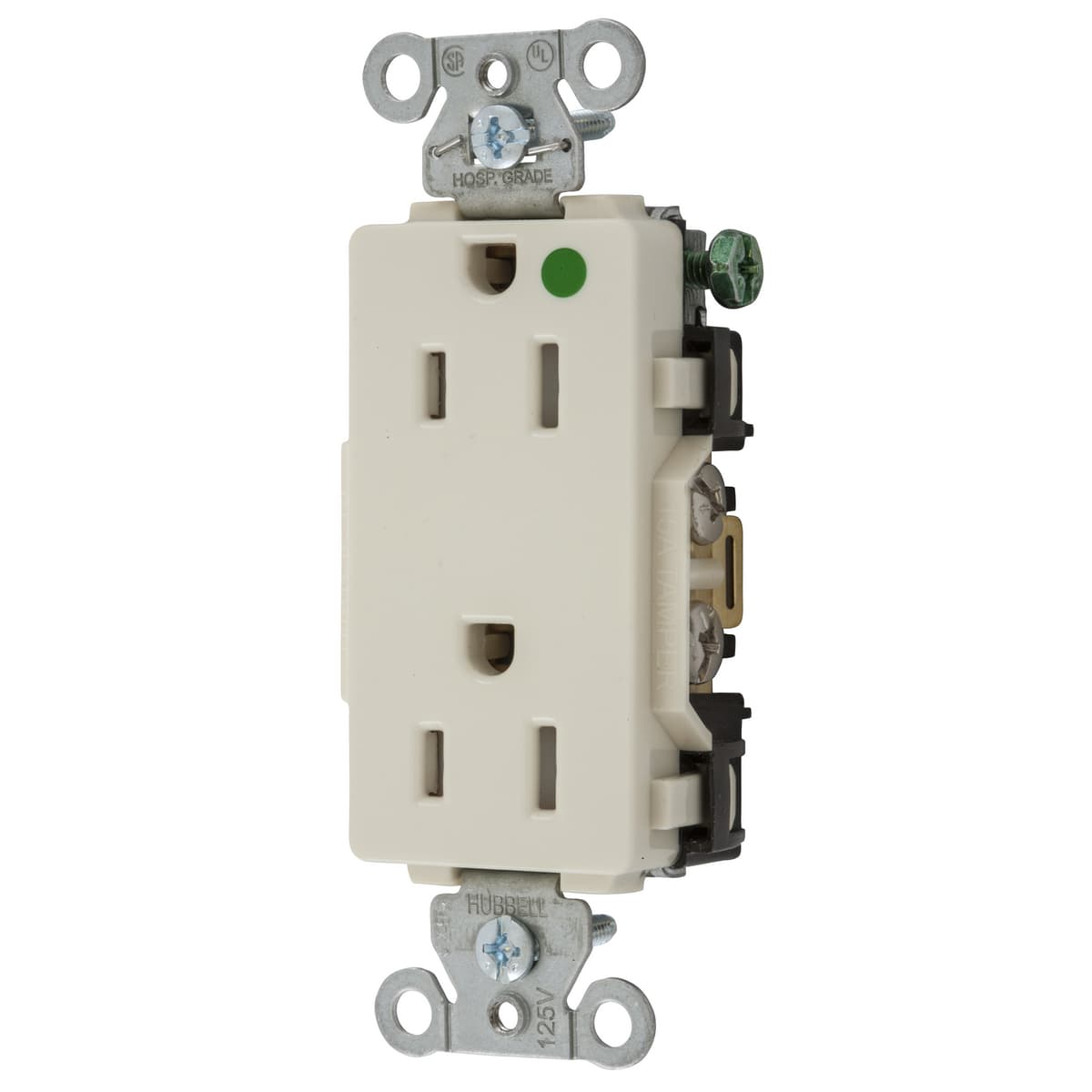 Hubbell 2172LATRA Straight Blade Devices, Tamper Resistant Decorator Duplex Receptacle, Hospital Grade, Hubbell-Pro, 15A 125V, 2- Pole 3-Wire Grounding, 5-15R, Light Almond  ; Tamper Resistant, USA Product Hubbell 2172LATRA Straight Blade Devices, Tamper Resistant Decorator Duplex Receptacle, Hospital Grade, Hubbell-Pro, 15A 125V, 2- Pole 3-Wire Grounding, 5-15R, Light Almond  ; Tamper Resistant, USA Product