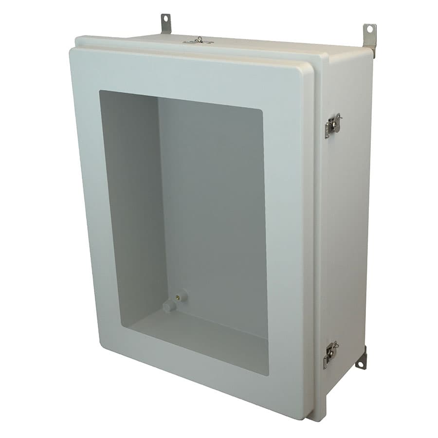 Allied Moulded Products AM30240RTW 30"x24"x10" Control Series fiberglass wall mount enclosure assembly with raised hinged window cover and stainless-steel twist latches Allied Moulded Products AM30240RTW 30"x24"x10" Control Series fiberglass wall mount enclosure assembly with raised hinged window cover and stainless-steel twist latches
