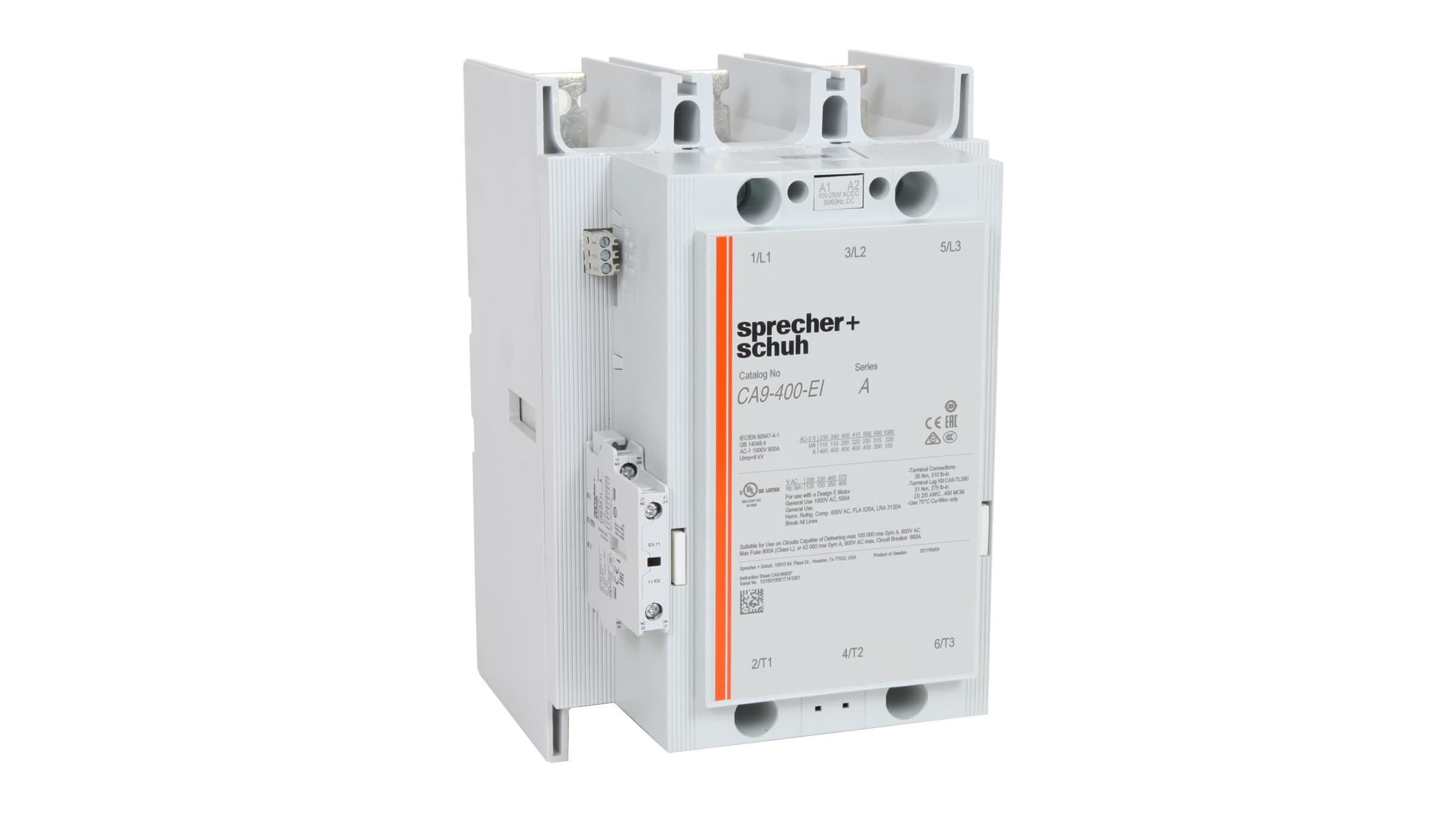 Sprecher + Schuh CA9-400-EI-B11-120W Sprecher + Schuh CA9-400-EI-B11-120W - CA9 Contactor w/PLC Inputs, 400A, 100-250V 50-60 Hz AC/DC, 1NO1NC Sprecher + Schuh CA9-400-EI-B11-120W Sprecher + Schuh CA9-400-EI-B11-120W - CA9 Contactor w/PLC Inputs, 400A, 100-250V 50-60 Hz AC/DC, 1NO1NC